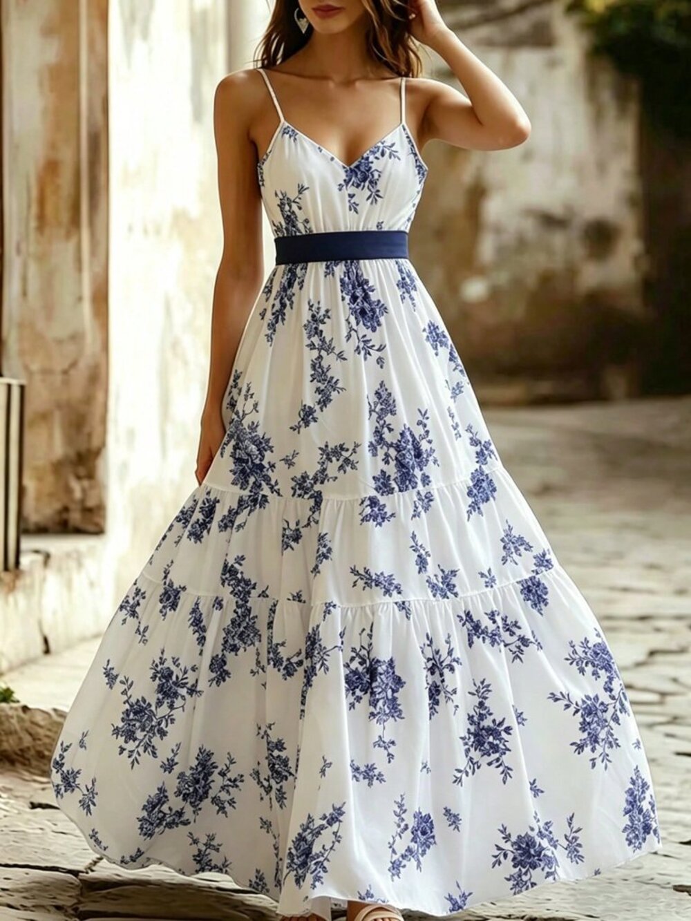 Multicolor Boho Women's Elegant Floral Sleeveless V-Neck Dress with Bowknot Back - Picture 6 of 6